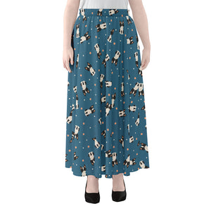 Boston Terrier With Glasses Print Chiffon Maxi Skirt