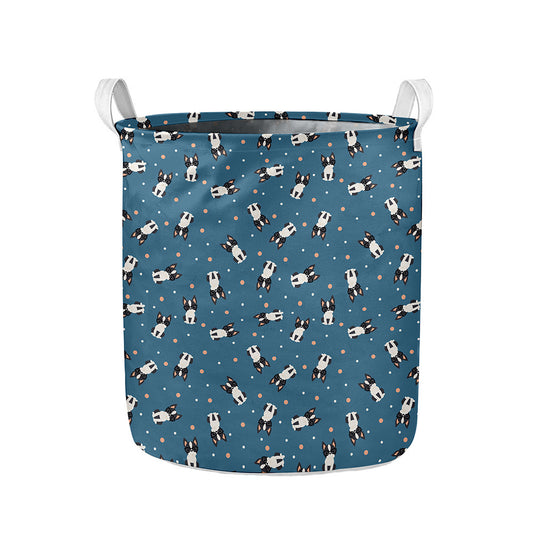 Boston Terrier With Glasses Print Collapsible Laundry Basket