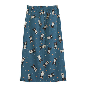 Boston Terrier With Glasses Print Cotton Front Slit Maxi Skirt