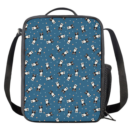 Boston Terrier With Glasses Print Crossbody Lunch Bag