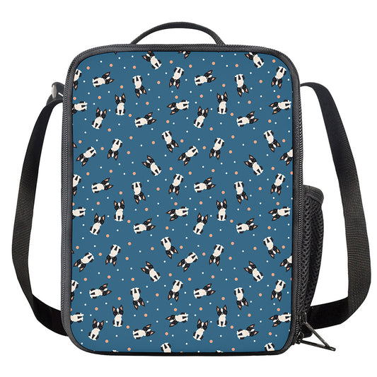 Boston Terrier With Glasses Print Crossbody Lunch Bag