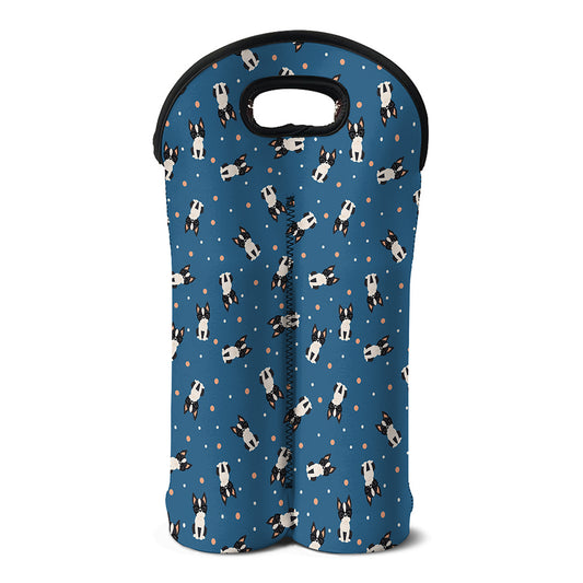Boston Terrier With Glasses Print Double Neoprene Wine Tote