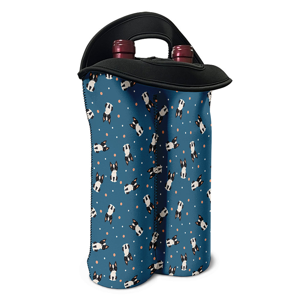 Boston Terrier With Glasses Print Double Neoprene Wine Tote