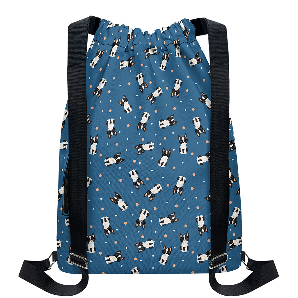Boston Terrier With Glasses Print Drawstring Backpack