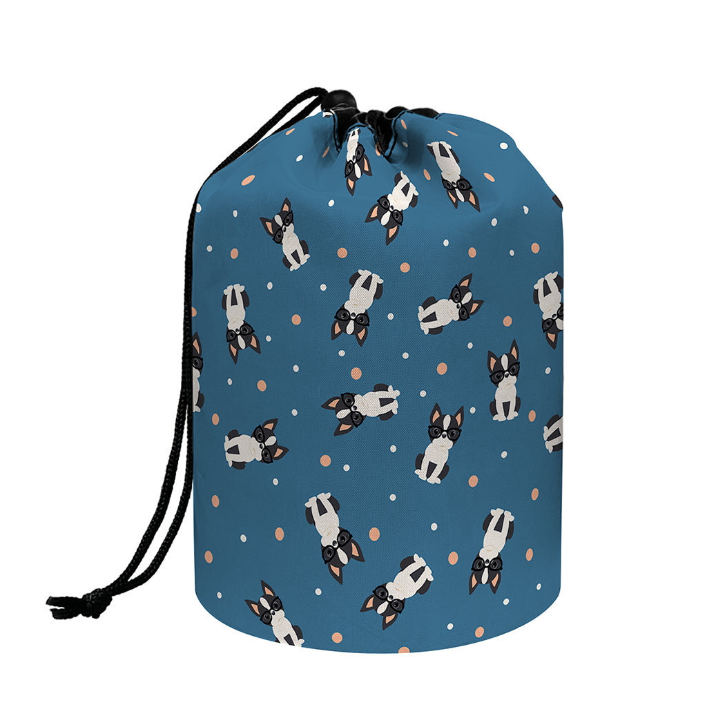 Boston Terrier With Glasses Print Drawstring Makeup Bag