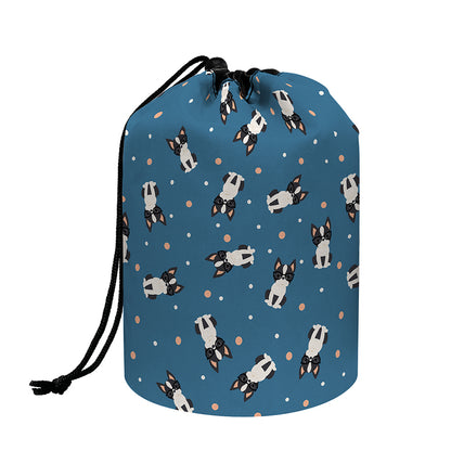 Boston Terrier With Glasses Print Drawstring Makeup Bag