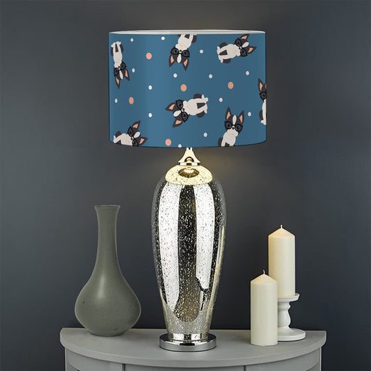 Boston Terrier With Glasses Print Drum Lamp Shade