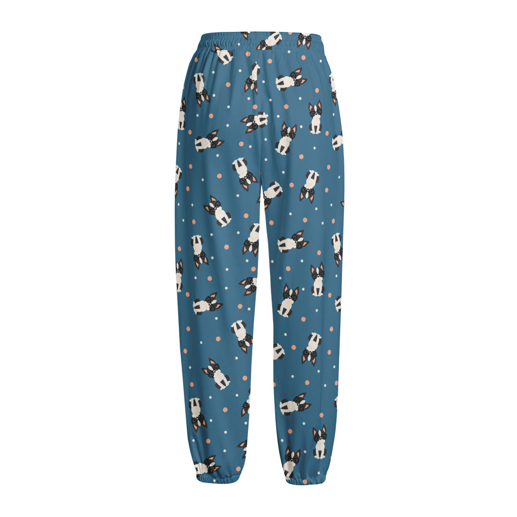 Boston Terrier With Glasses Print Fleece Lined Knit Pants