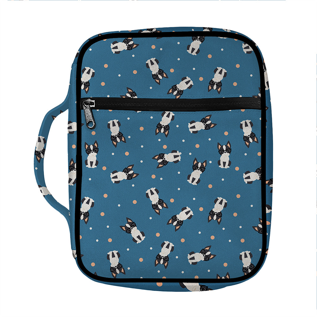 Boston Terrier With Glasses Print Front Pocket Bible Bag