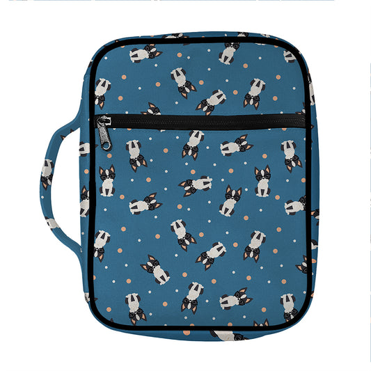 Boston Terrier With Glasses Print Front Pocket Bible Bag
