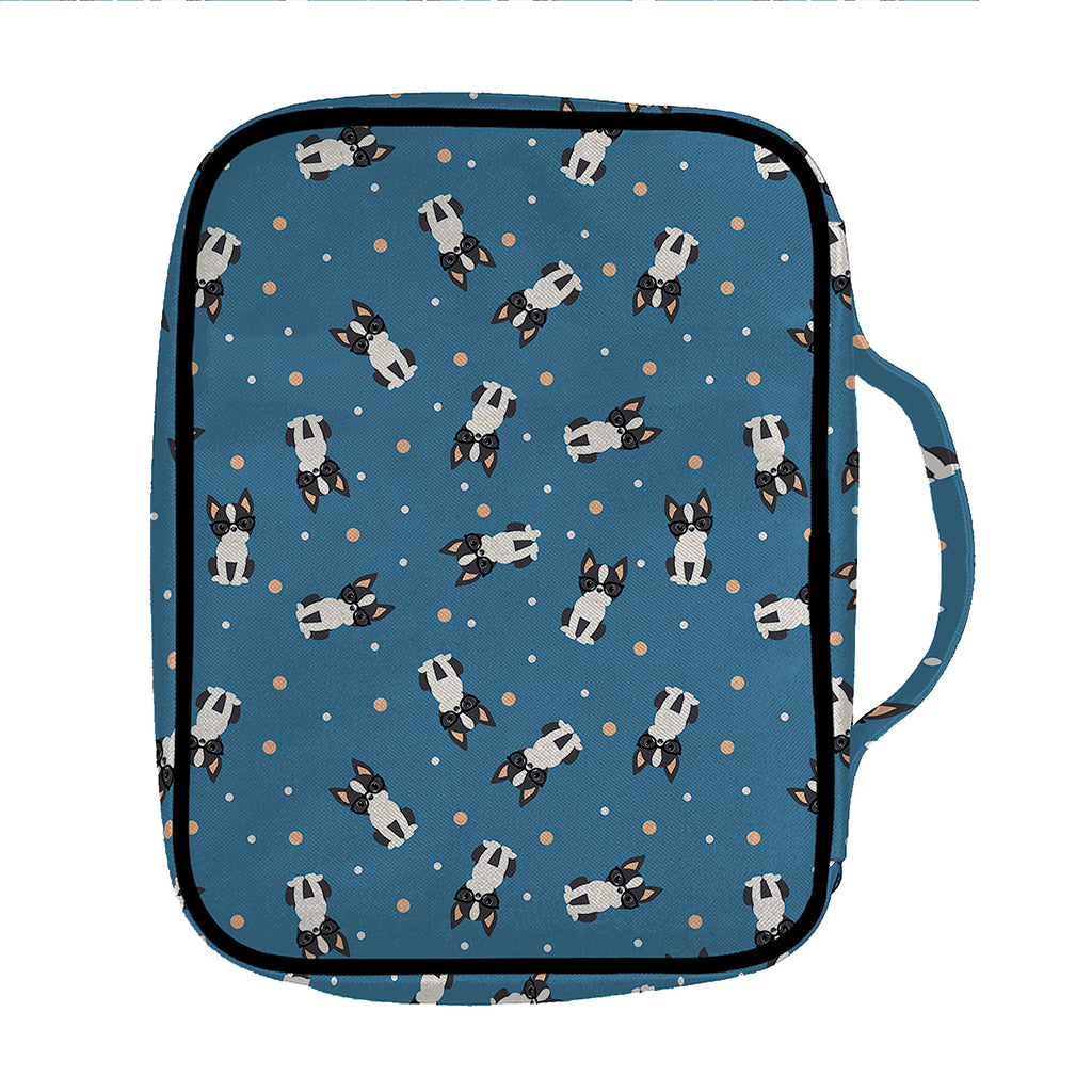 Boston Terrier With Glasses Print Front Pocket Bible Bag