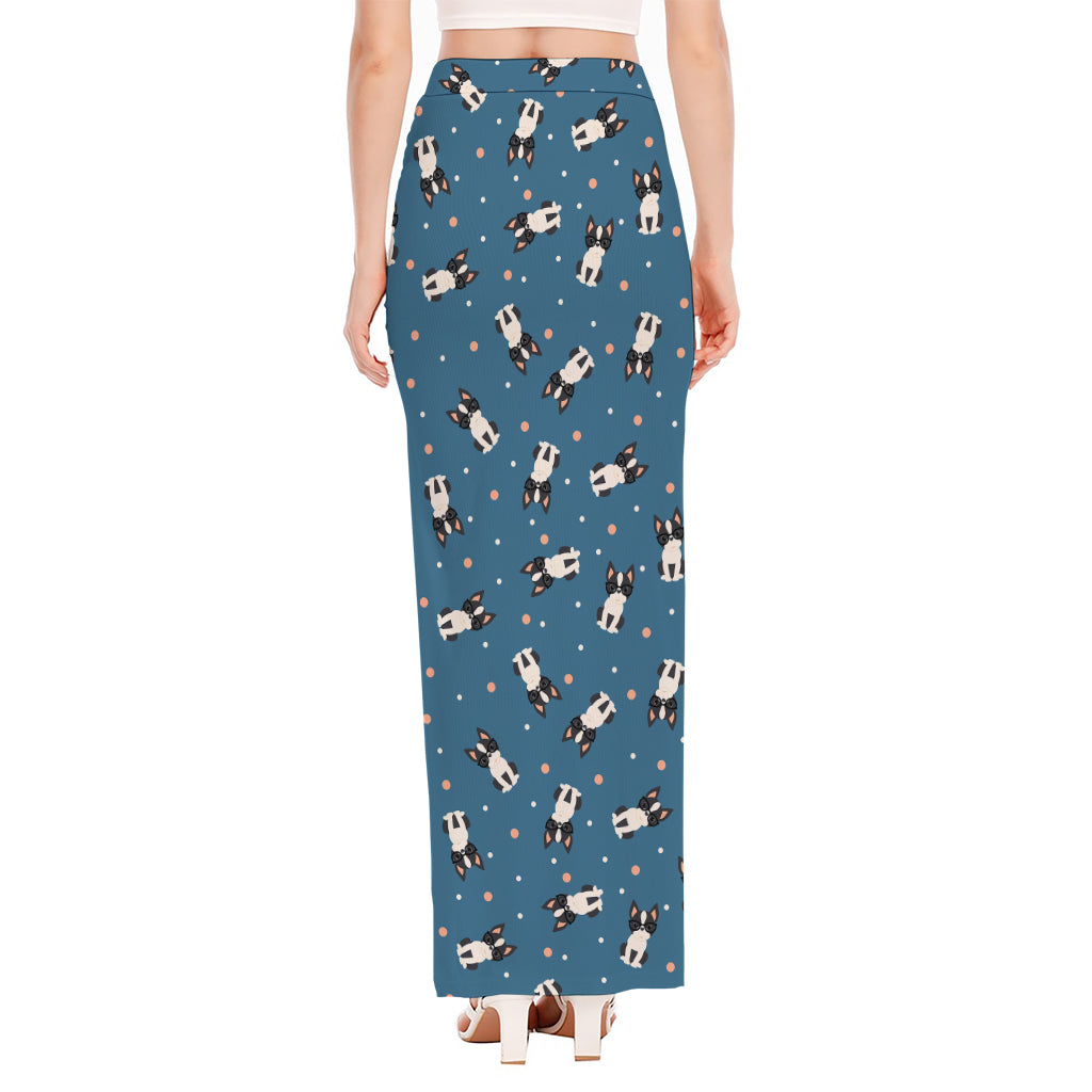 Boston Terrier With Glasses Print High Slit Maxi Skirt