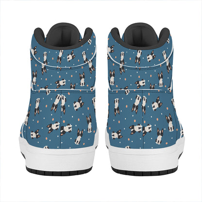 Boston Terrier With Glasses Print High Top Leather Sneakers