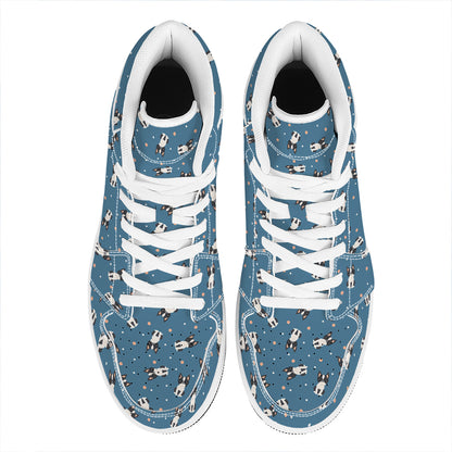 Boston Terrier With Glasses Print High Top Leather Sneakers