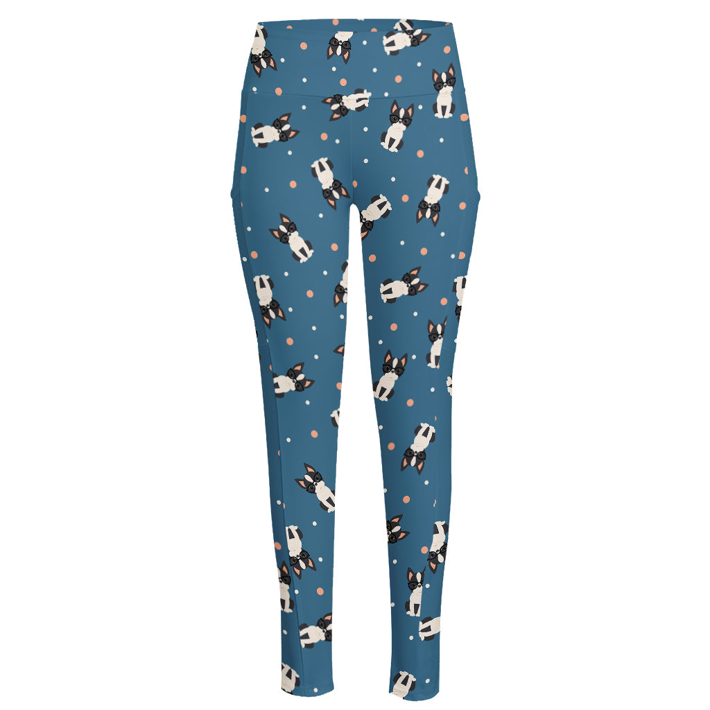 Boston Terrier With Glasses Print High-Waisted Pocket Leggings