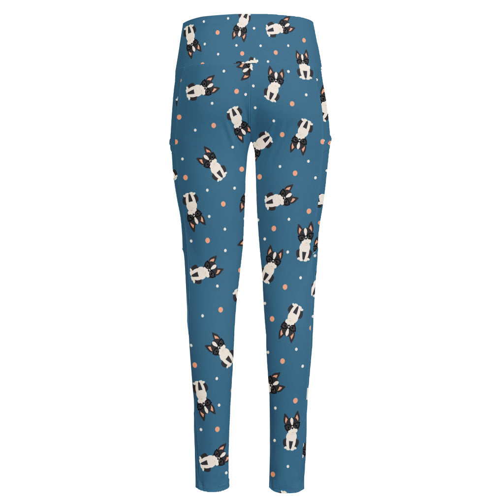 Boston Terrier With Glasses Print High-Waisted Pocket Leggings