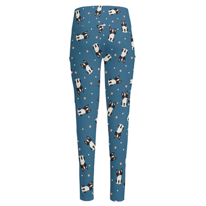 Boston Terrier With Glasses Print High-Waisted Pocket Leggings