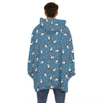 Boston Terrier With Glasses Print Hoodie Blanket