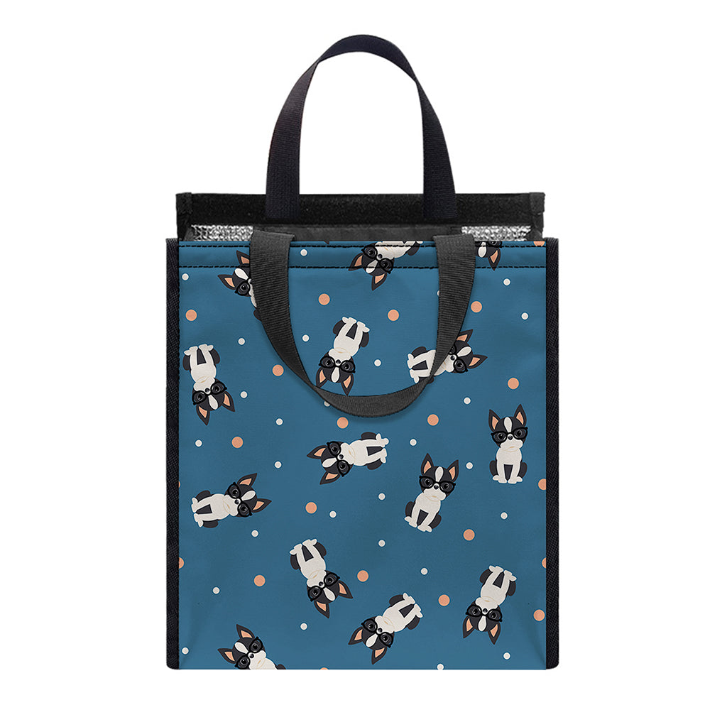 Boston Terrier With Glasses Print Insulated Lunch Tote