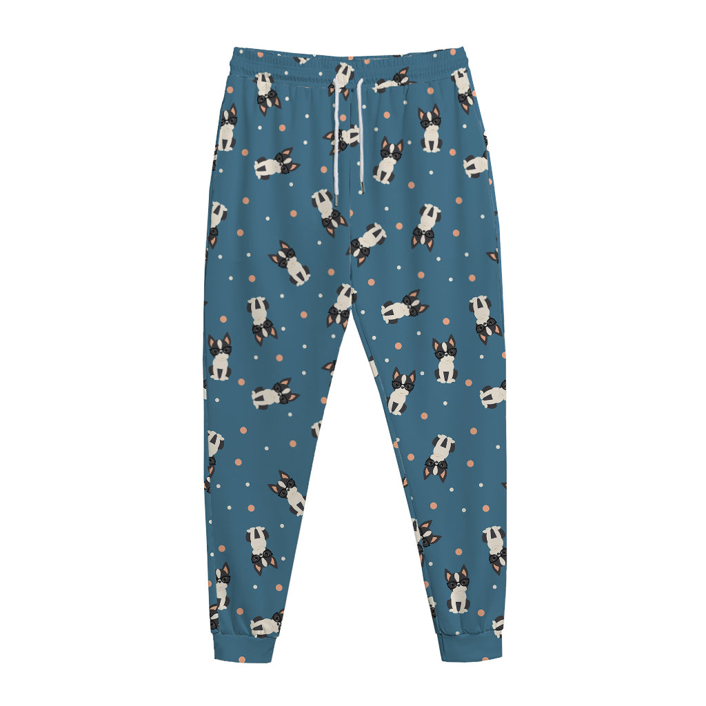 Boston Terrier With Glasses Print Jogger Pants