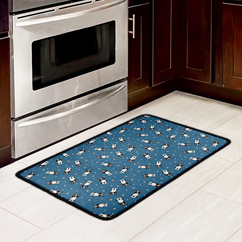 Boston Terrier With Glasses Print Kitchen Mat