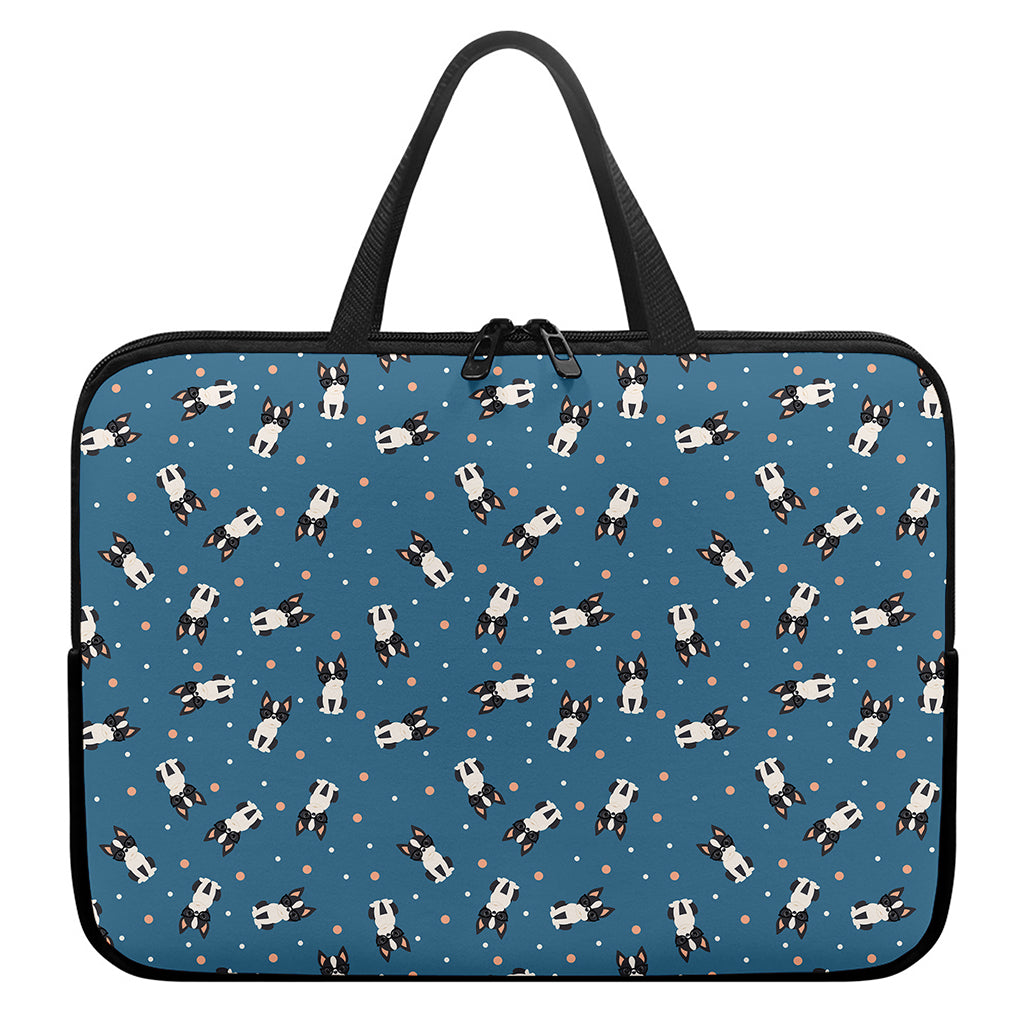 Boston Terrier With Glasses Print Laptop Sleeve With Handle