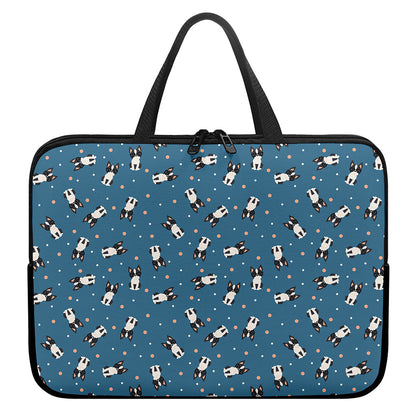 Boston Terrier With Glasses Print Laptop Sleeve With Handle