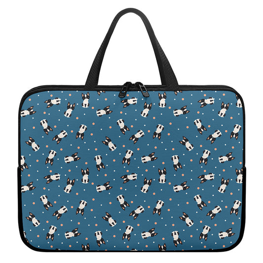 Boston Terrier With Glasses Print Laptop Sleeve With Handle