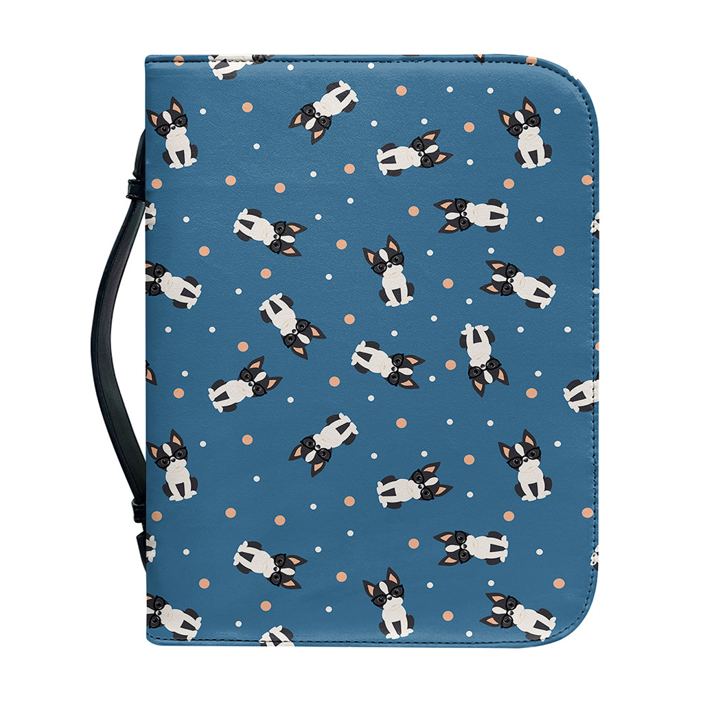 Boston Terrier With Glasses Print Leather Bible Cover