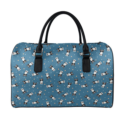 Boston Terrier With Glasses Print Leather Duffle Bag