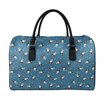 Boston Terrier With Glasses Print Leather Duffle Bag