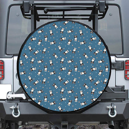 Boston Terrier With Glasses Print Leather Spare Tire Cover