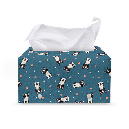 Boston Terrier With Glasses Print Leather Tissue Box Cover