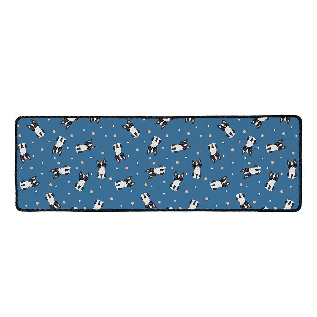 Boston Terrier With Glasses Print Long Kitchen Mat