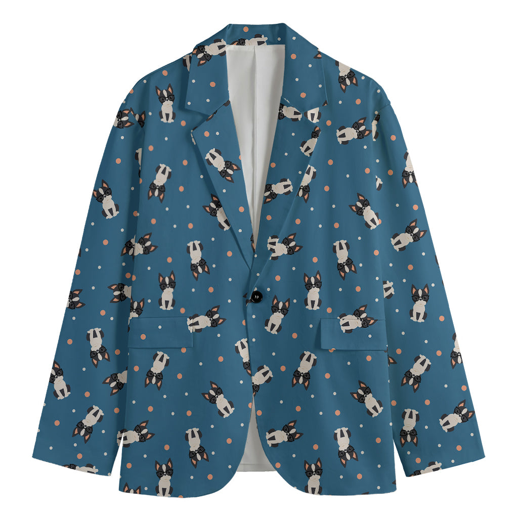 Boston Terrier With Glasses Print Men's Blazer