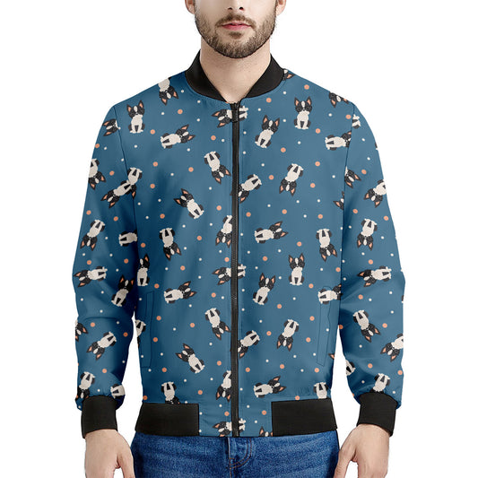 Boston Terrier With Glasses Print Men's Bomber Jacket