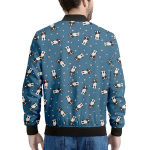 Boston Terrier With Glasses Print Men's Bomber Jacket