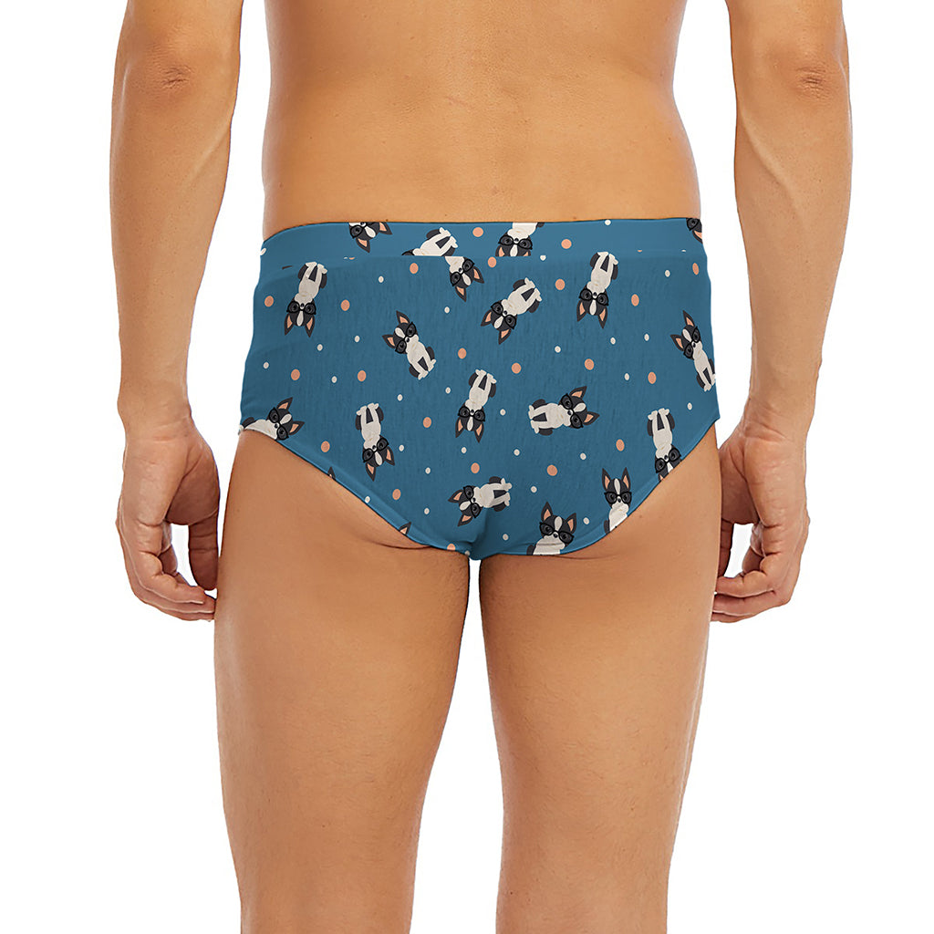 Boston Terrier With Glasses Print Men's Briefs