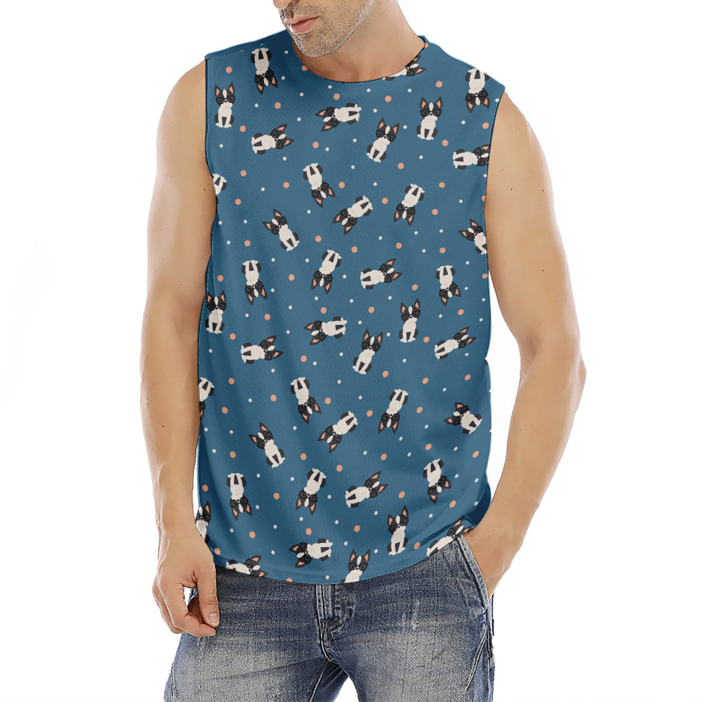 Boston Terrier With Glasses Print Men's Fitness Tank Top