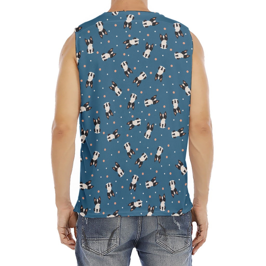 Boston Terrier With Glasses Print Men's Fitness Tank Top