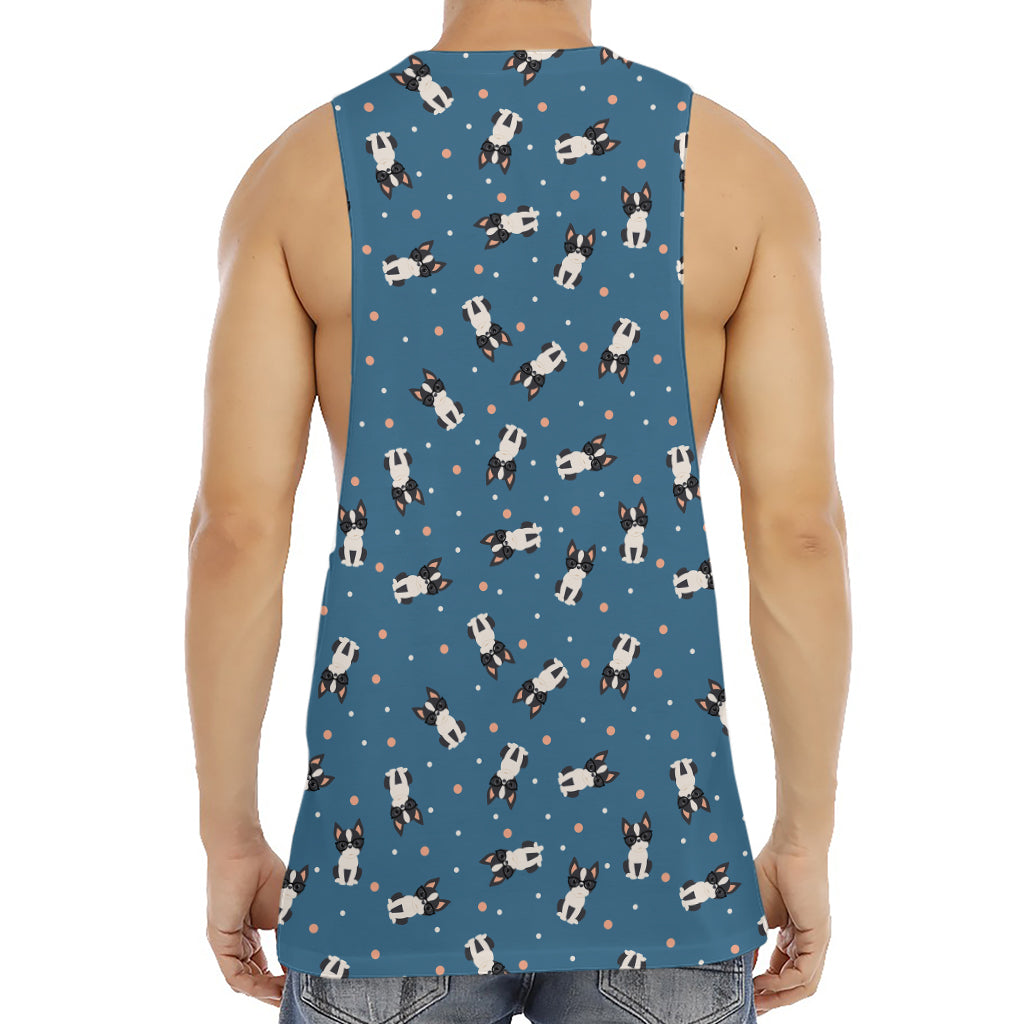 Boston Terrier With Glasses Print Men's Muscle Tank Top