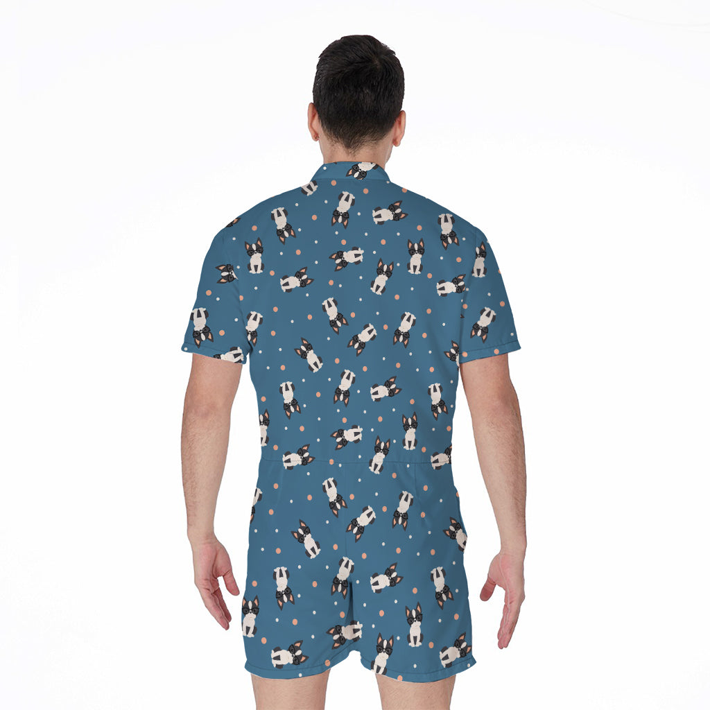 Boston Terrier With Glasses Print Men's Rompers