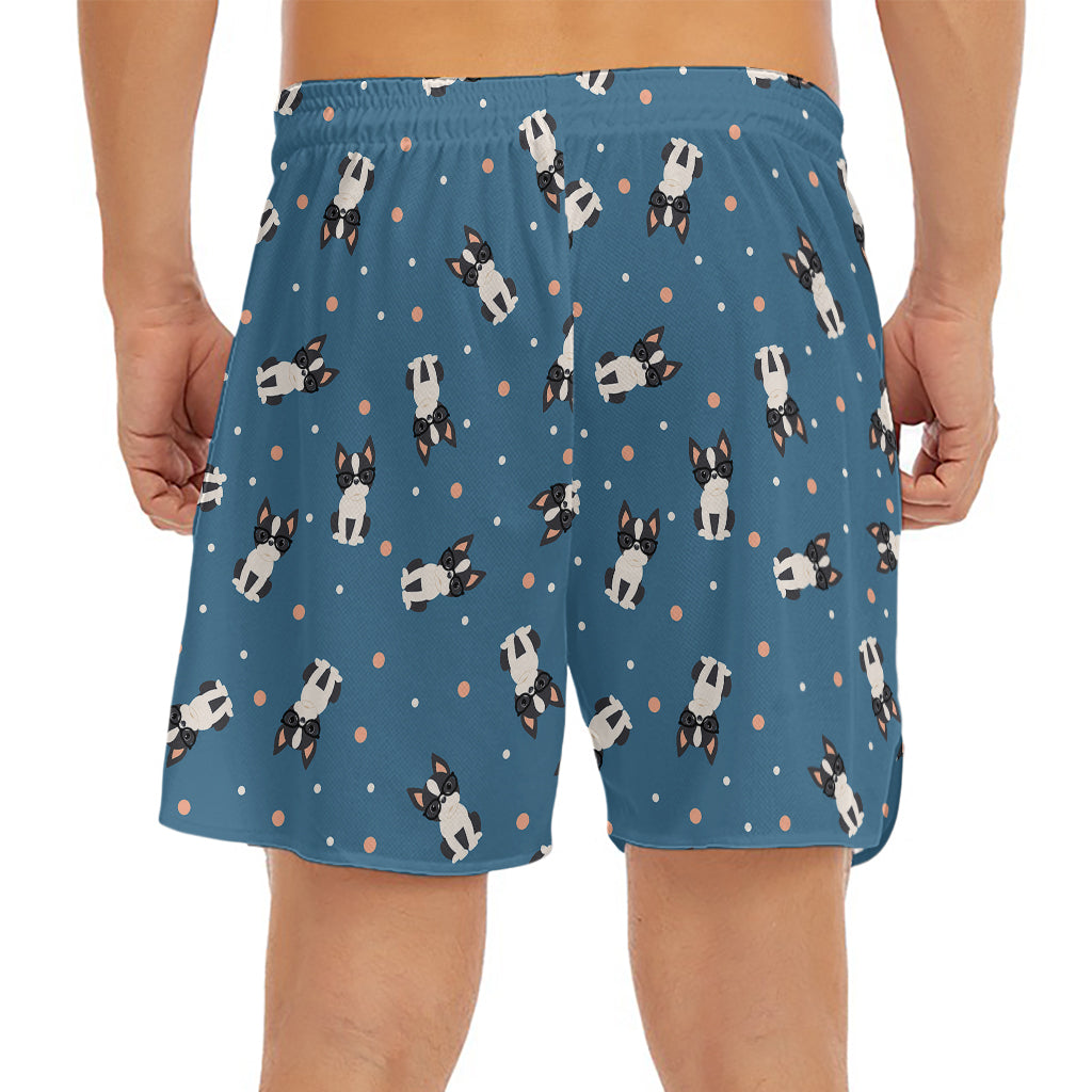 Boston Terrier With Glasses Print Men's Split Running Shorts