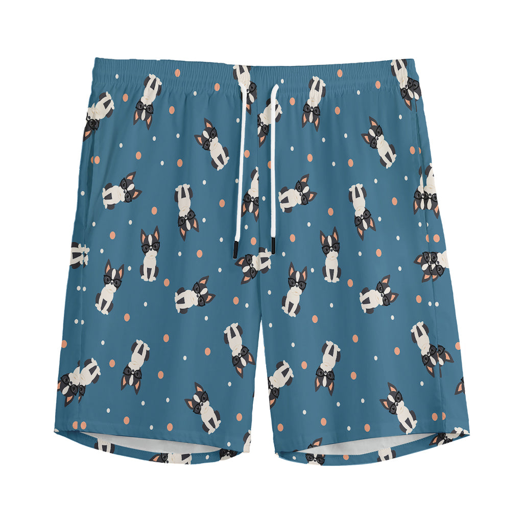 Boston Terrier With Glasses Print Men's Sports Shorts