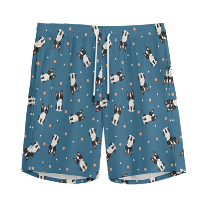 Boston Terrier With Glasses Print Men's Sports Shorts