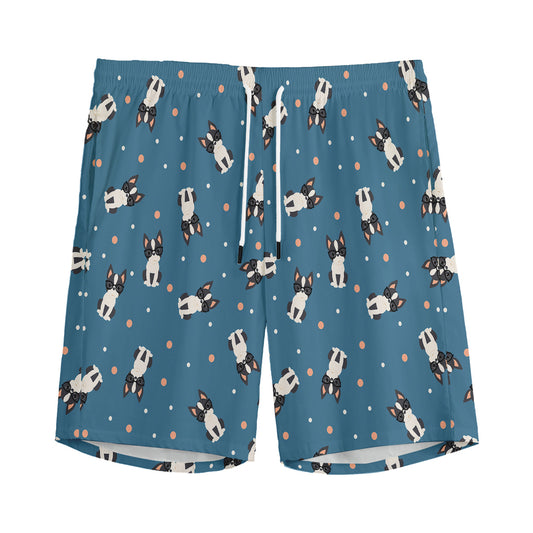 Boston Terrier With Glasses Print Men's Sports Shorts