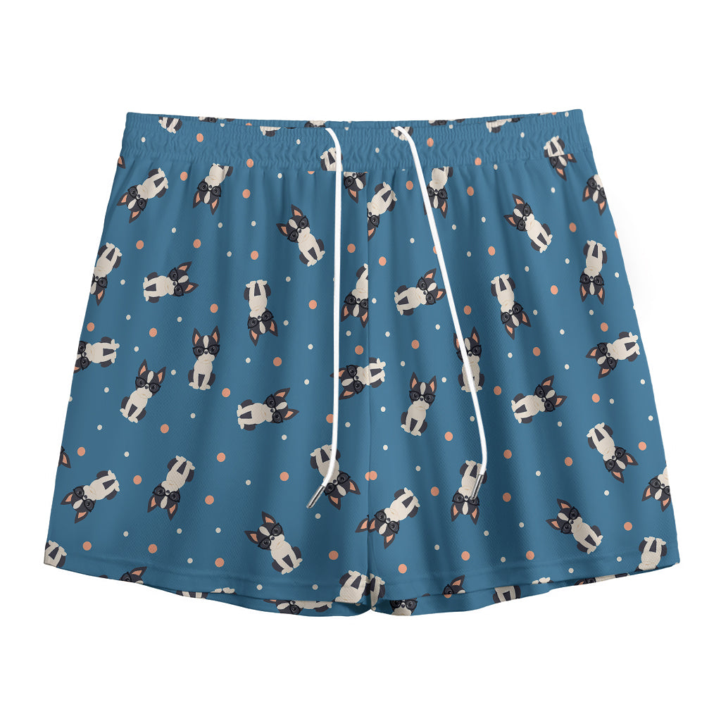 Boston Terrier With Glasses Print Mesh Shorts