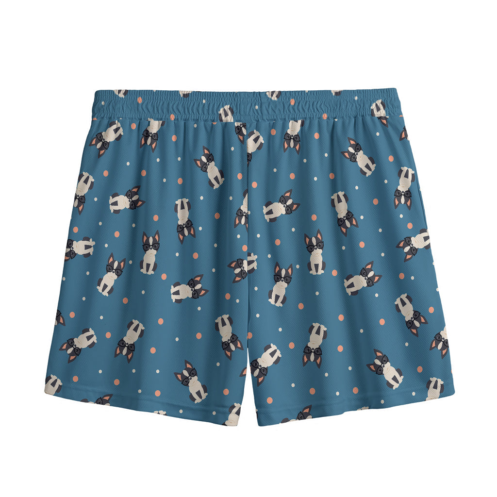 Boston Terrier With Glasses Print Mesh Shorts