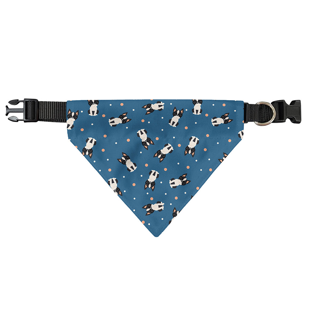 Boston Terrier With Glasses Print Over The Collar Dog Bandana