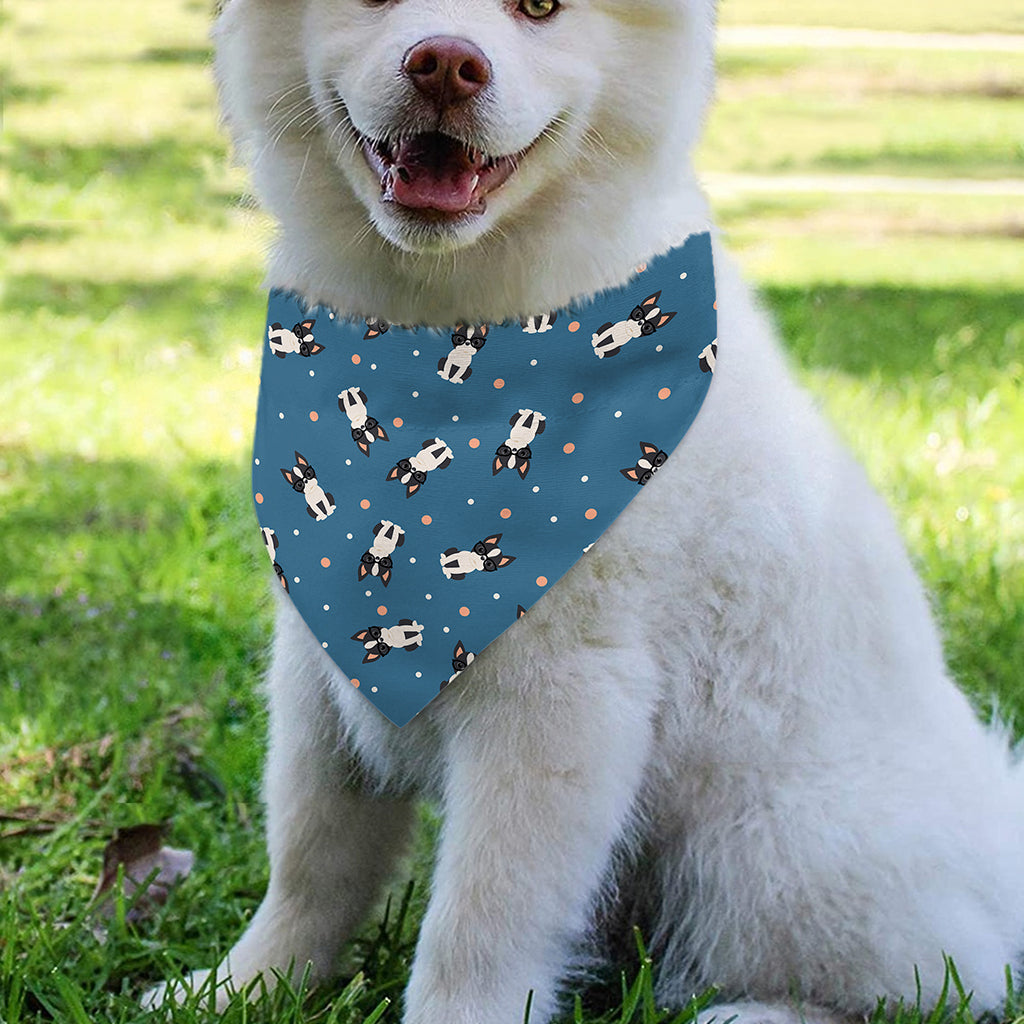 Boston Terrier With Glasses Print Over The Collar Dog Bandana